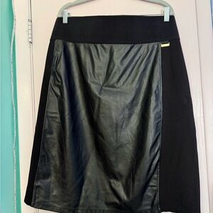 Calvin Klein Black A-Line Skirt with Faux Leather Detail